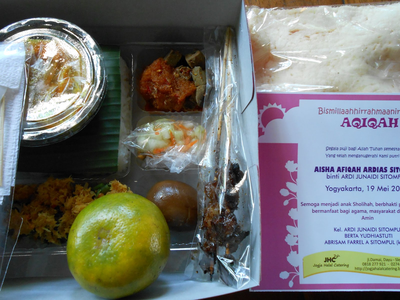 JOGJA HALAL CATERING (JHC): AQIQAH, (KAMBING, MASAK, DAN NASI DALAM BOX)